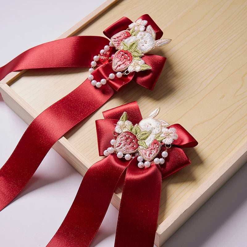 Flower Fairy Story [Strawberry Rabbit Tower] Original Hanfu Accessories accessories HanFuDreams A pair of strawberry accessories one size fits all