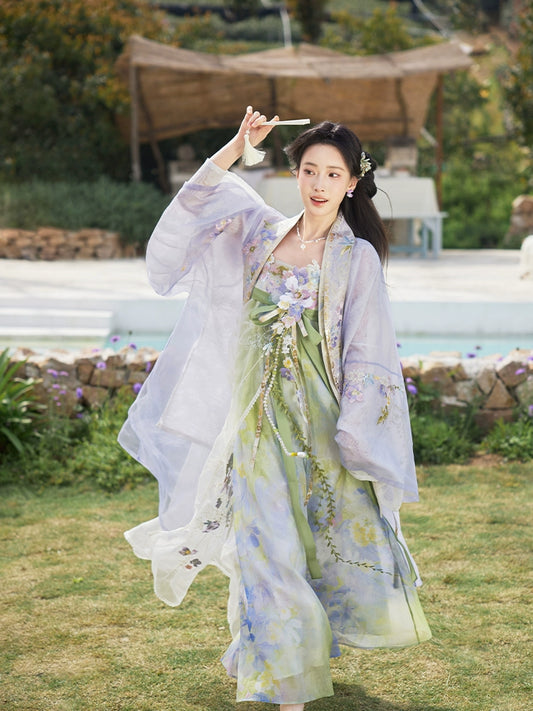 More than thirteen [single step to collect flowers] flower printing suspender skirt han HanFuDreams