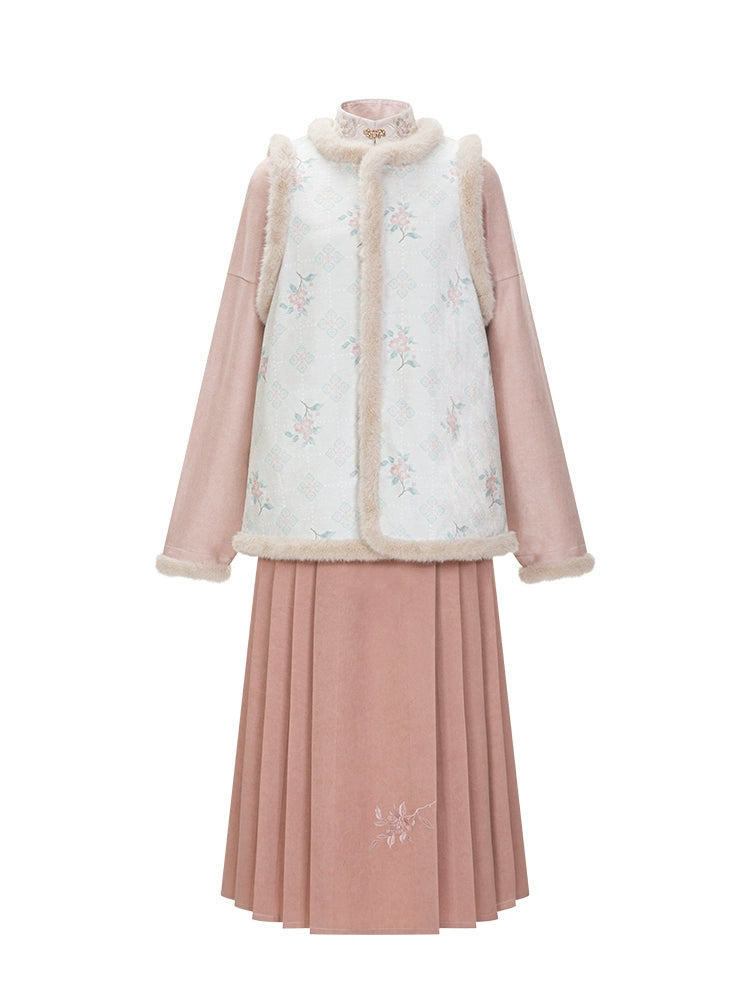 Chi Xia [Camellia Peach] Fleece Bijia Short Shirt Horse Face Skirt Ming ming HanFuDreams