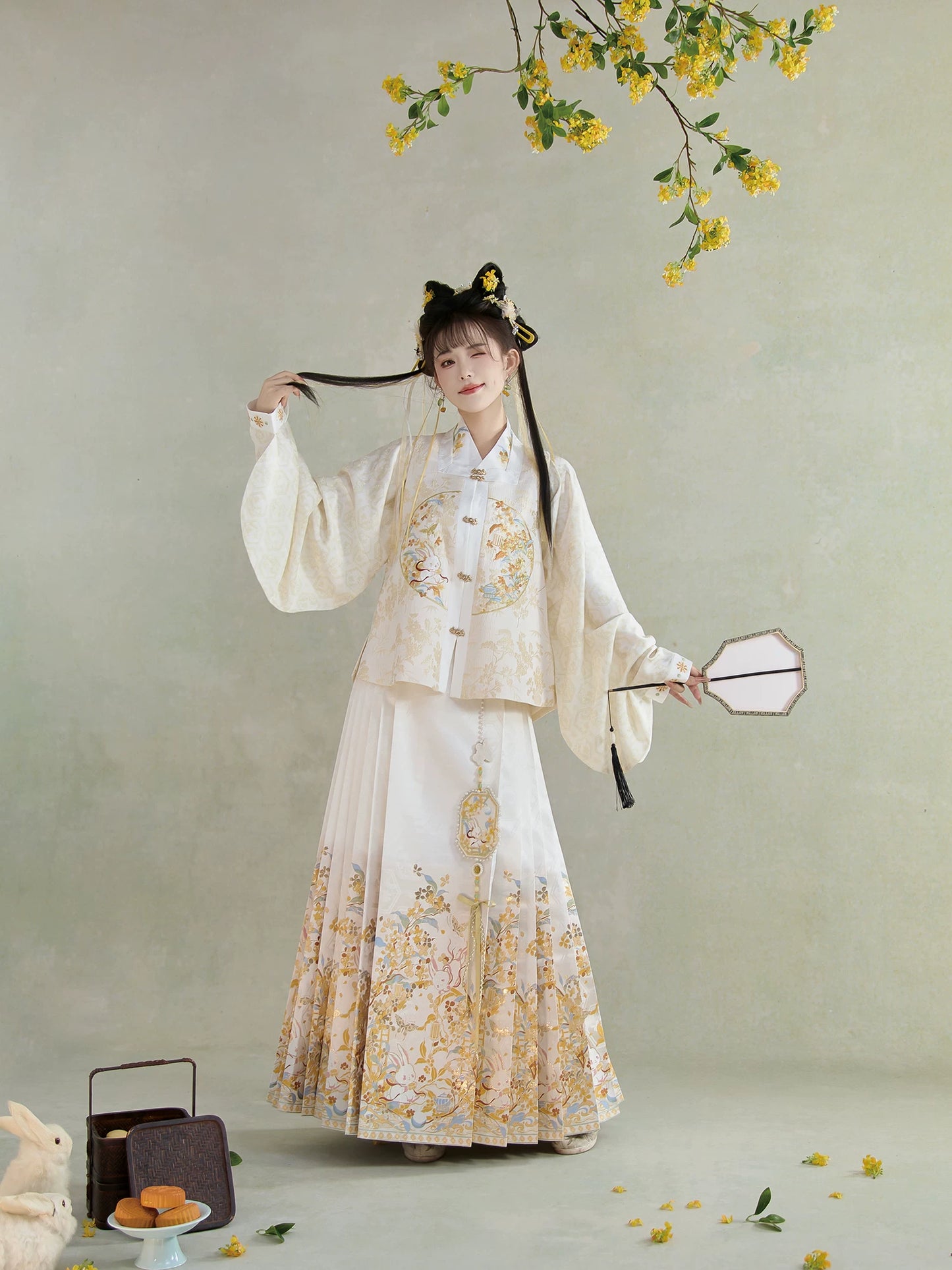 Flower Fairy Story [Golden Branch Rabbit Shadow] Bust Skirt Weaving Horse Face Skirt Set han HanFuDreams