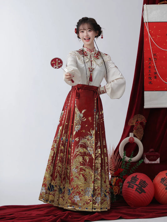 Flower Fairy Story [Phoenix Yu Fei] Weaving Gold Horse Dress Set Engagement Dress han HanFuDreams