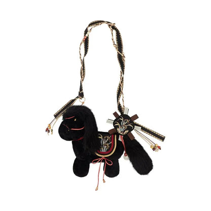 [Ranchi] plush embroidered cute pony messenger bag accessories HanFuDreams Bag (Black) M