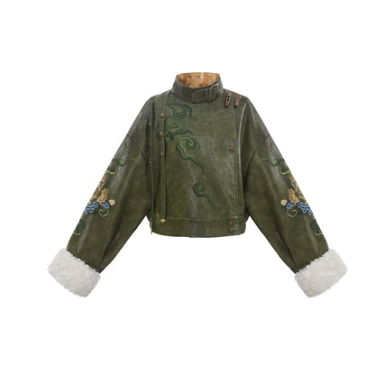 More than thirteen [Nick-Foxtrot Qingyun] leather round neck jacket Hanfu