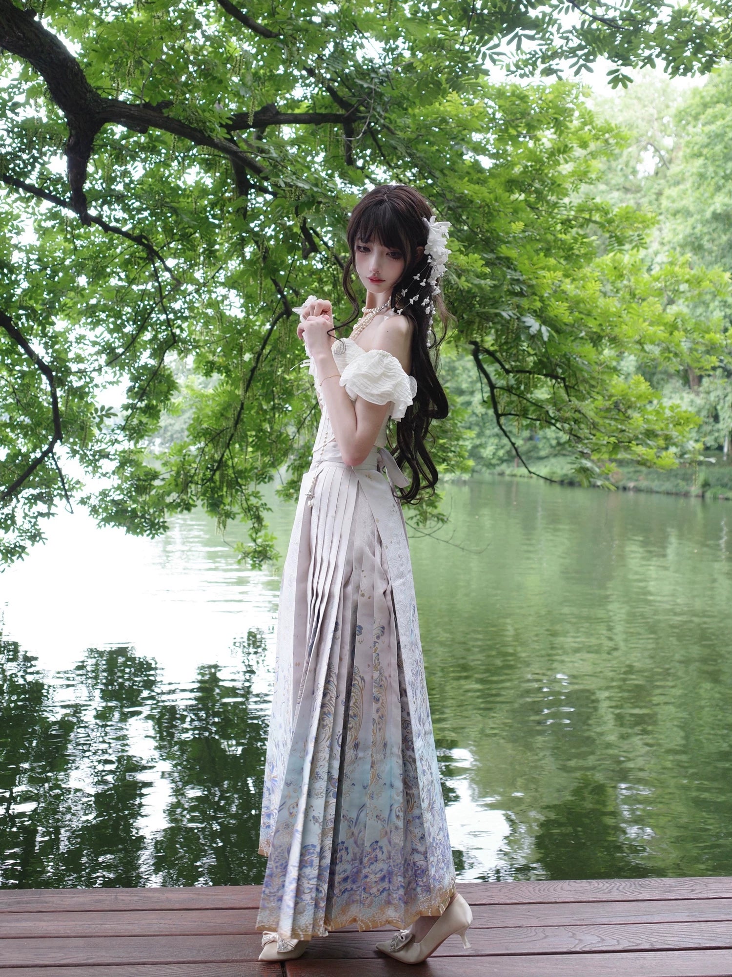 Flower Fairy Story [Shark Language of the Sea] Suspender Skirt Weaving Gold Horse Dress ming HanFuDreams