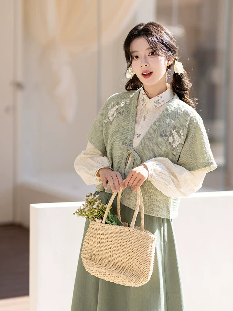 Chi Xia [Mint Flower Sea] Han Element Short Shirt Broken Skirt han HanFuDreams