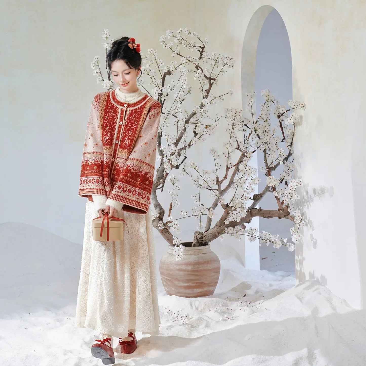 July Eve [Red Horse Name] Han Xian Skinny Knitted Cardigan Daily Sweater han HanFuDreams Knitted sweater + Jixue exquisite broken skirt S