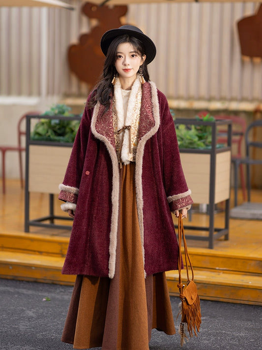 Chi Xia [Weaving Hua] Fleece Chenier Tang Coat Multi-colored Tang System
