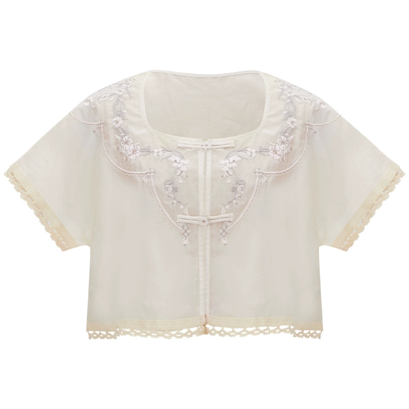 More than thirteen [flower and grass lamps] lace top suspender skirt set modern HanFuDreams Tan collar XS