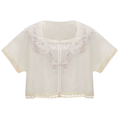 More than thirteen [flower and grass lamps] lace top suspender skirt set modern HanFuDreams Tan collar XS