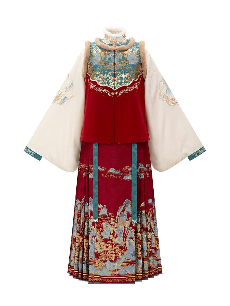 Ming-style New Year's Battle Dress with Horse Face Skirt Hanfu.