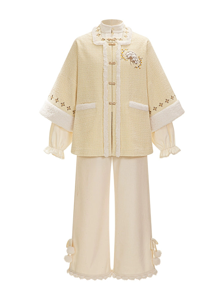 Chi Xia [Mianmian Yellow] Square Neck Half-Sleeve Short Jacket Shorts Song Pants song HanFuDreams