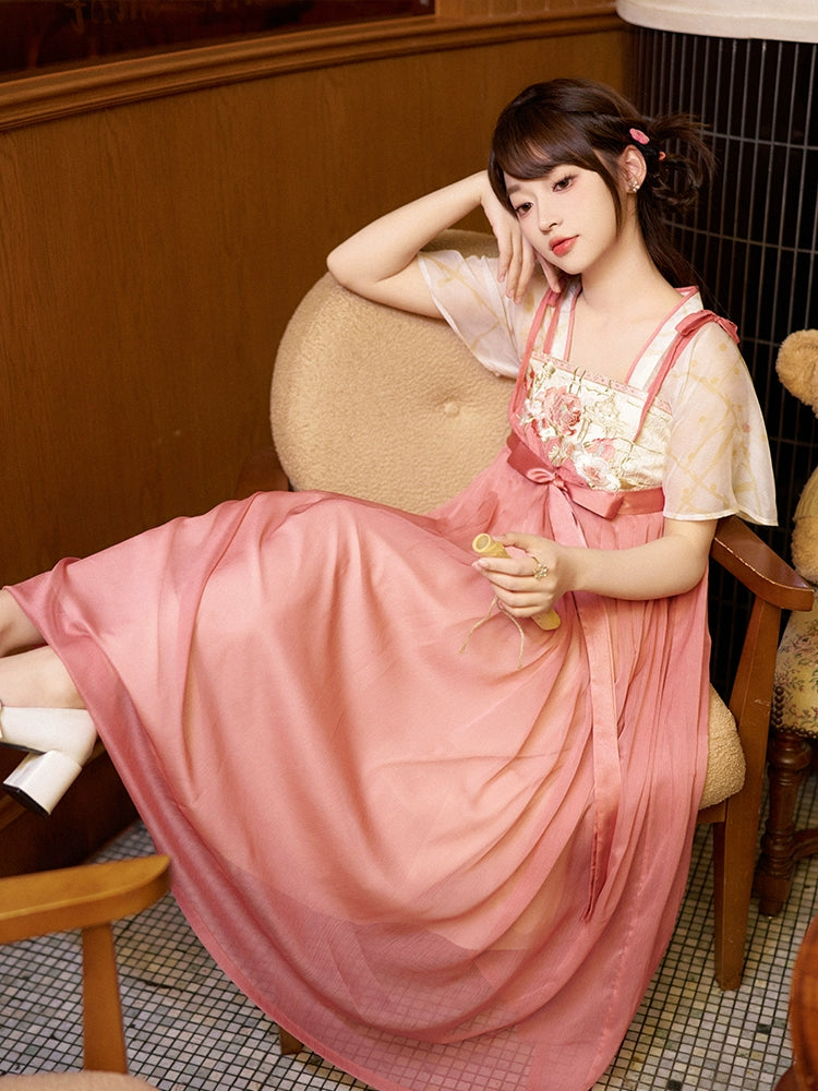 More than thirteen [sapphire flower wall] embroidered chest-length Han element dress han HanFuDreams