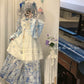 Flower Fairy Story [Celadon Mirror] Pipa Sleeve Blue and White Porcelain Horse Dress Set Han han HanFuDreams