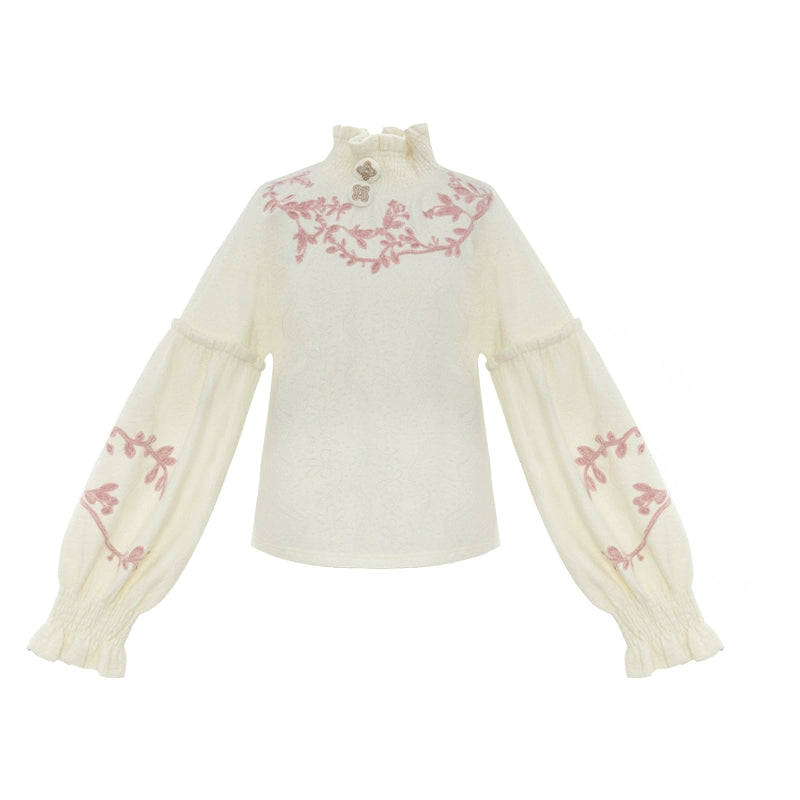 More than thirteen [Huaxing] knitted top plate rope embroidered plush bottoming shirt modern HanFuDreams top S