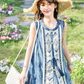 Bishanghua Denim Hanfu Set—Long Bijia Vest & Printed Chiffon Skirt modern Shisanyu