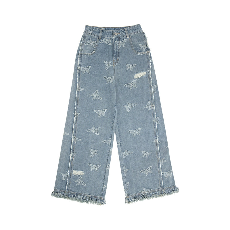 July Eve [Huayang] Lace White Shirt Jacquard Denim Vest Ripped Jeans modern HanFuDreams Flower, jeans XS