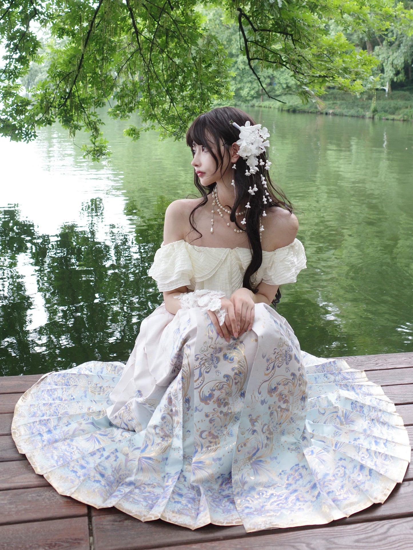 Flower Fairy Story [Shark Language of the Sea] Suspender Skirt Weaving Gold Horse Dress ming HanFuDreams