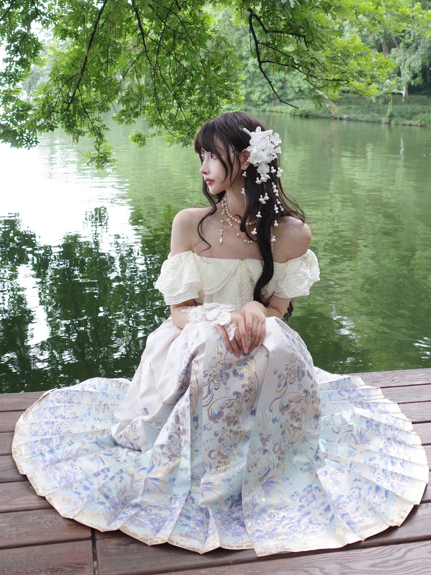 Flower Fairy Story [Shark Language of the Sea] Suspender Skirt Weaving Gold Horse Dress ming HanFuDreams