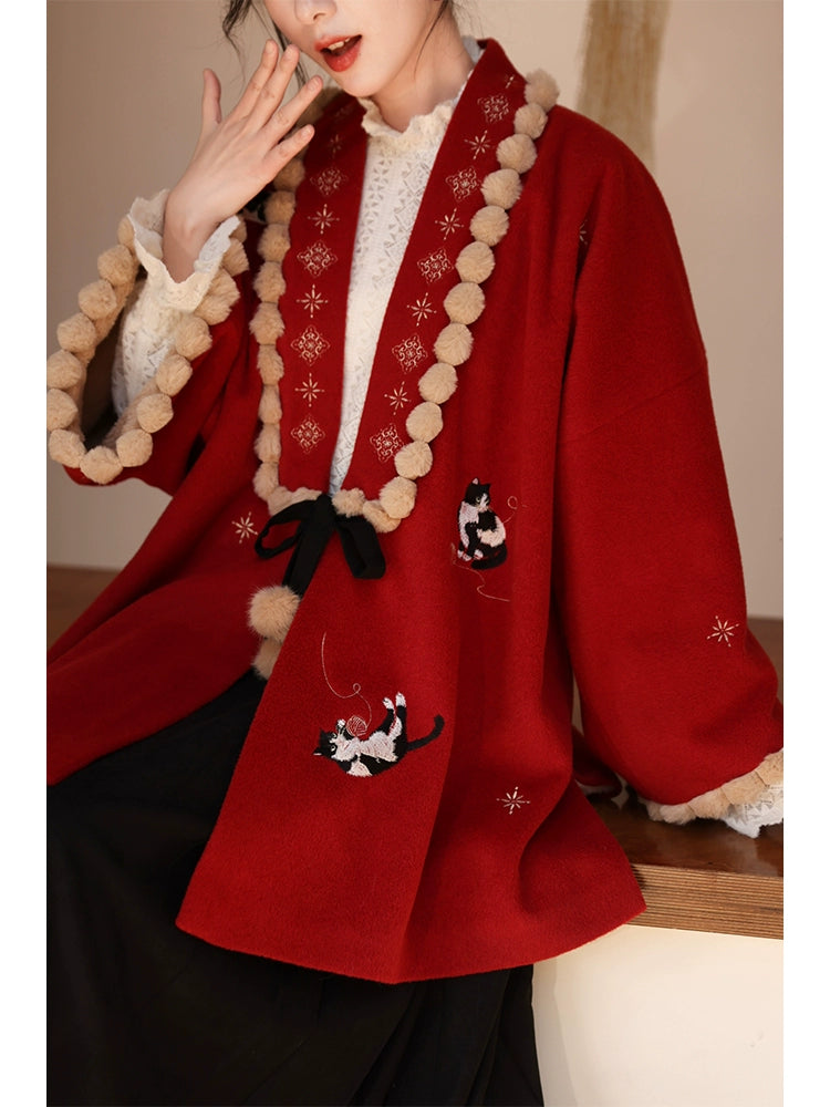 Chi Xia [Lucky Enter Meow] Fleece Short Jacket Horse Face Skirt Ming HanFuDreams