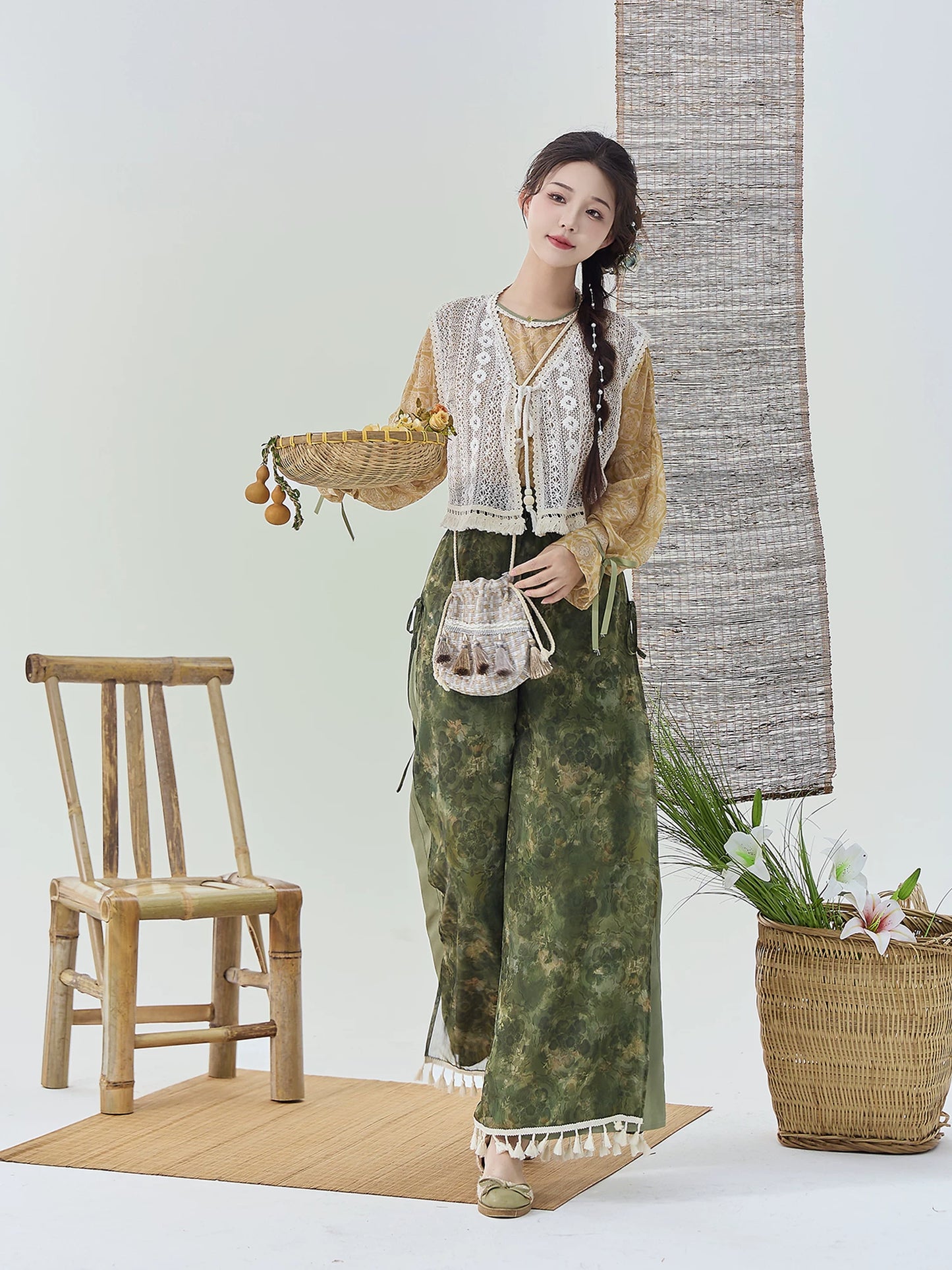 Flower Fairy Story [Qing Yunjin] Crew Neck Vest Improved Song Pants Wide Leg Pants song HanFuDreams