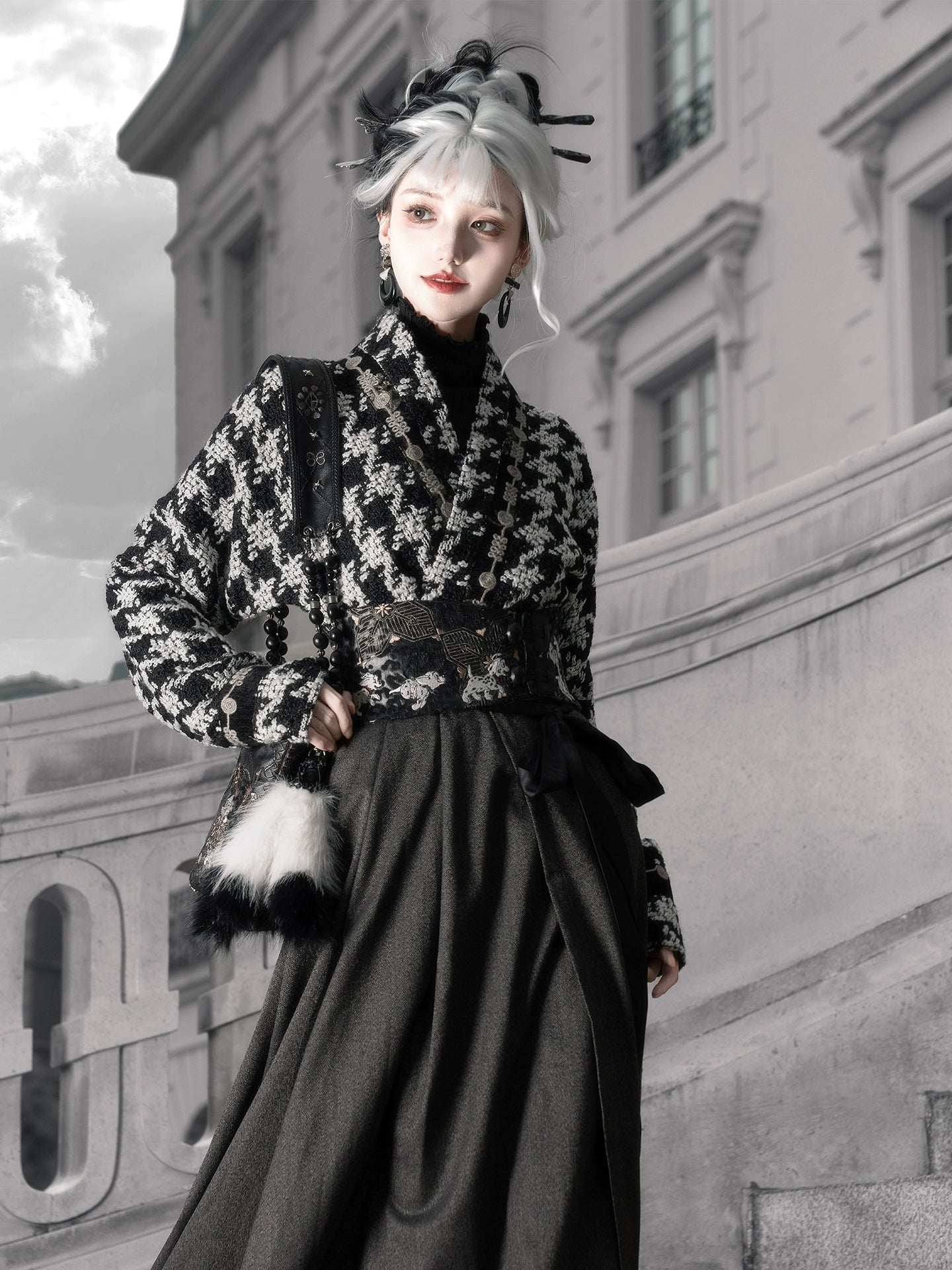 More than thirteen [Disney, Kuila - Black and White Witch] thousand bird grid two skirts modern HanFuDreams