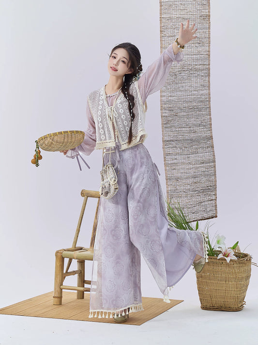 Flower Fairy Story [Qing Yunjin] Crew Neck Vest Improved Song Pants Wide Leg Pants song HanFuDreams