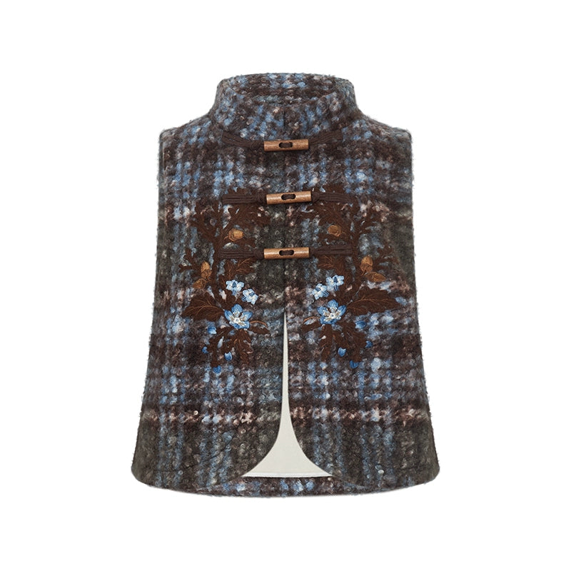 More than thirteen [moss spirit] vest embroidered sweater short skirt Mori plush set modern HanFuDreams vest S