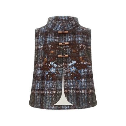 More than thirteen [moss spirit] vest embroidered sweater short skirt Mori plush set modern HanFuDreams vest S