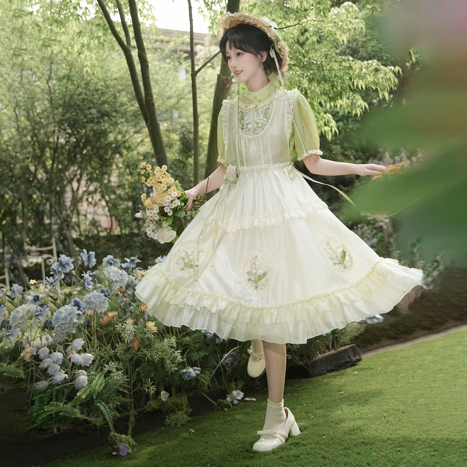 Flower Fairy Story [Lily of the Valley] Embroidery Skirt Shirt Set Han han HanFuDreams Embroidered skirt S