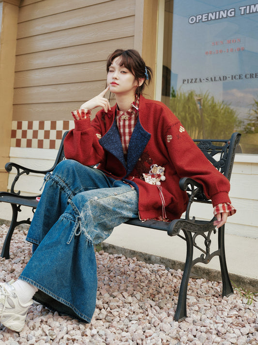 More than thirteen [Quguang] lapel shirt fake two pieces of national style woolen coat