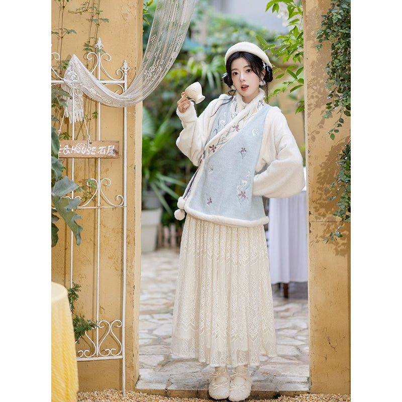 Chi Xia [Mengqi Iris] Han element velvet than nail lace skirt