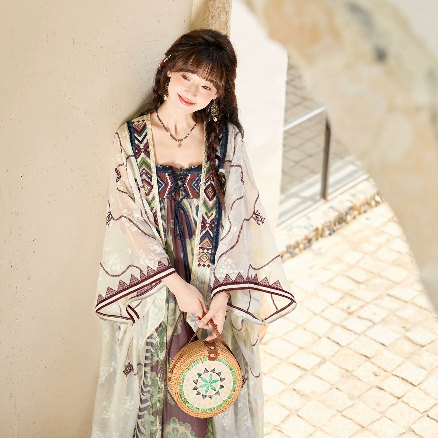 More than thirteen [Eternal Vine] summer ethnic style suspender skirt song HanFuDreams two-piece set S