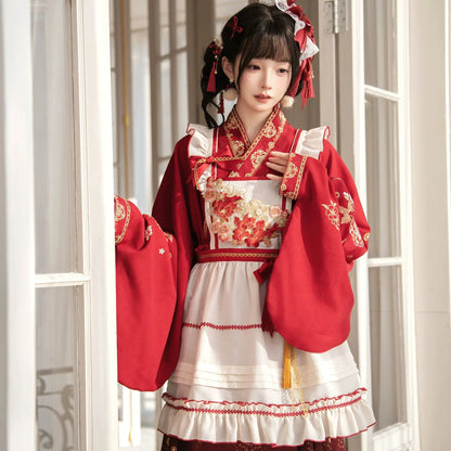Gilt Pony - Pipa-Sleeve Mamianqun Set Fur-Collar Cape & Ruffled Overlay han Flower Fairy Story Pipa sleeve top S