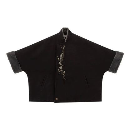 Han element cloak coat imitation fox fur collar hanfu women han HanFuDreams Black cape coat S