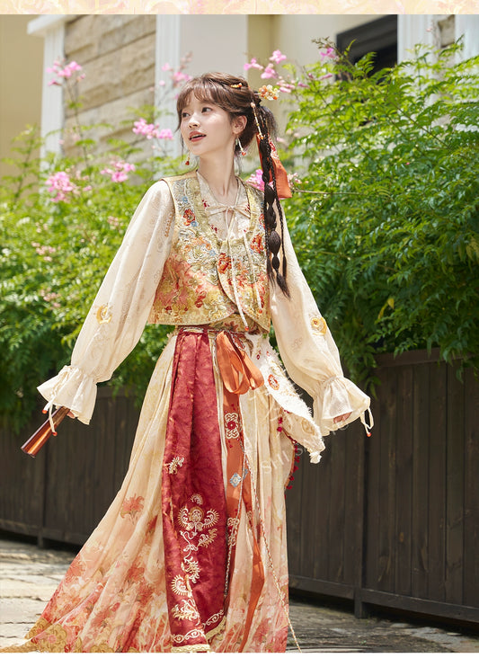 More than thirteen [Manye Zhiqiu] vest three-dimensional embroidery shirt pleated skirt modern HanFuDreams