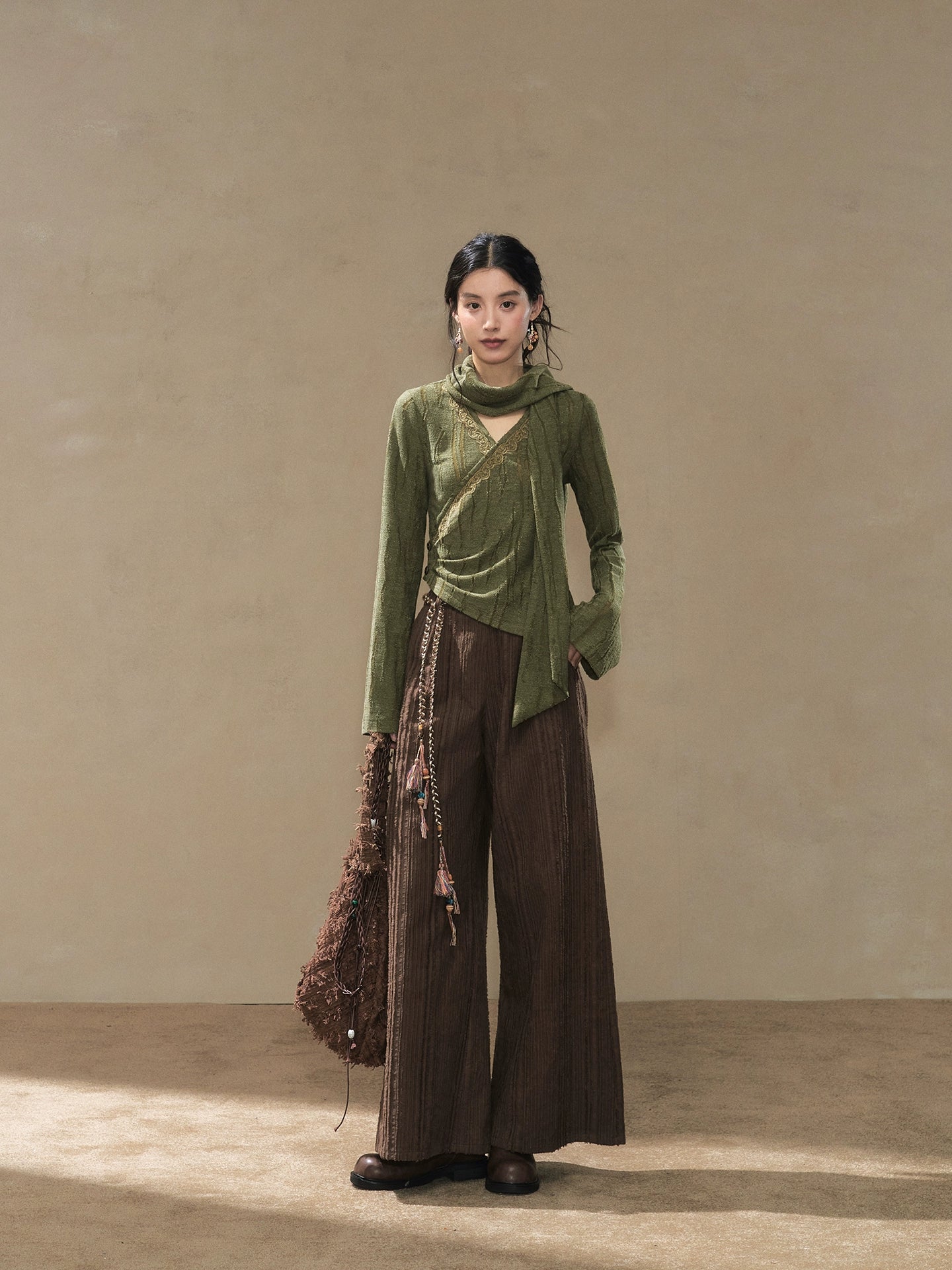 July Eve [Wind Erosion Moss Clothing] Padded Short Jacket, Collar Top, Wide Pants modern HanFuDreams