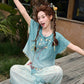 (Pre-Order)[Pine Lake] Modern Tang Style 2-Piece Blue Hanfu Set modern Shisanyu