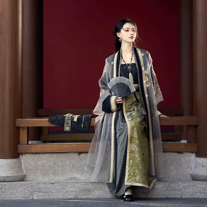 Hanfu Cardigan Suspender Two Skirts Set song HanFuDreams five-piece set XS
