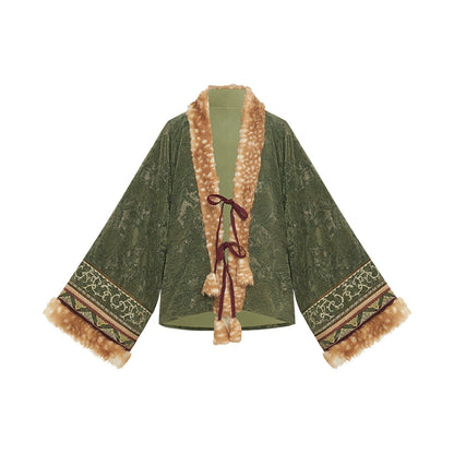 More than thirteen [Linglu] bird pattern printed dress ethnic style set modern HanFuDreams pleated coat S