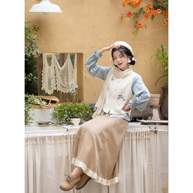 Chi Xia [Blue Kite Forest] A man with a stand-up collar shirt and a broken skirt modern HanFuDreams Blue Kite Forest three-piece set S