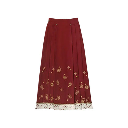 July Eve [New Year's Ode He Sui] Crew Neck Short Jacket Red Horse Dress ming HanFuDreams Nian Song He Sui, improved horse face XS