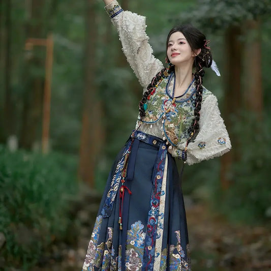 Vest Cross-Collar Shirt Horse-Face Skirt Hanfu for Women ming More than thirteen four-piece set S
