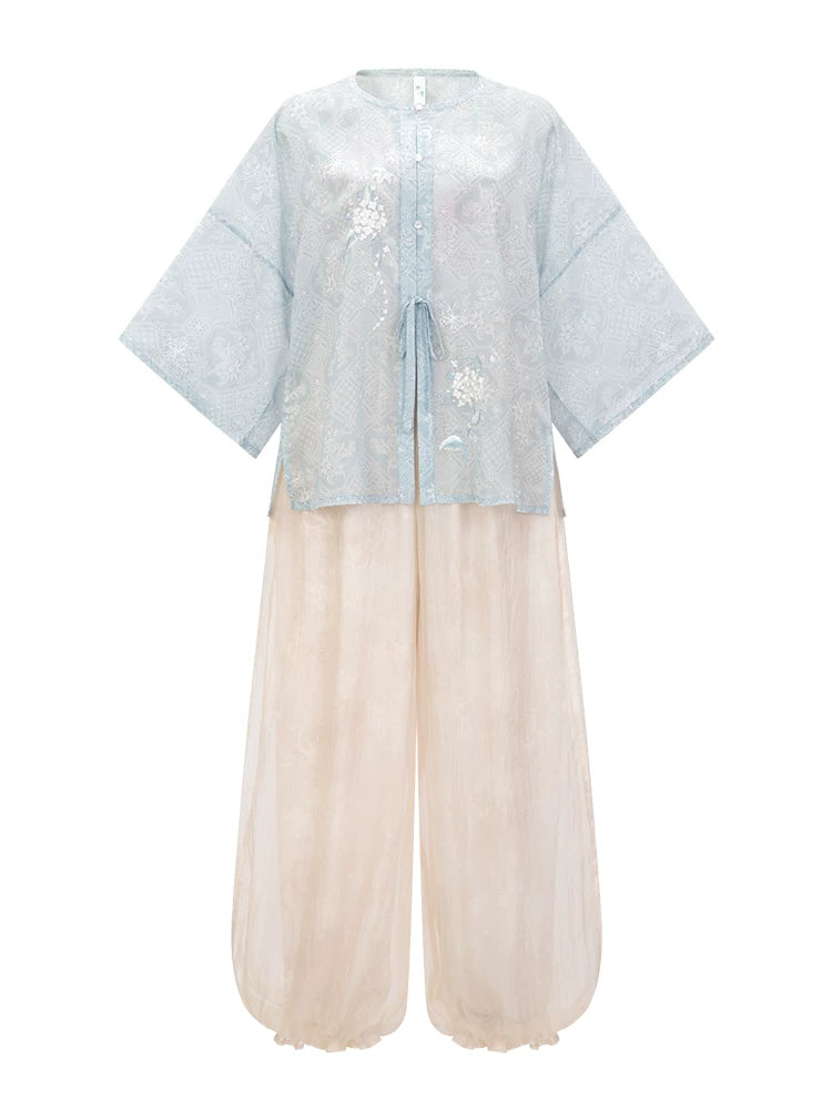 Modern Hanfu Summer Set — Cami Top, Cropped Shirt & Lantern Pants han Chixia
