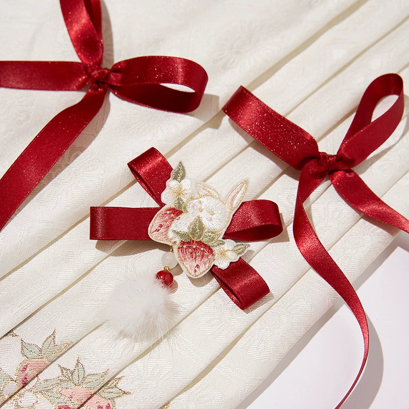 Flower Fairy Story [Berry Rabbit] Cross-necked Pipa Sleeve Weaving Gold Horse Face Dress Ming ming HanFuDreams A pair of bows + embroidery accessories S