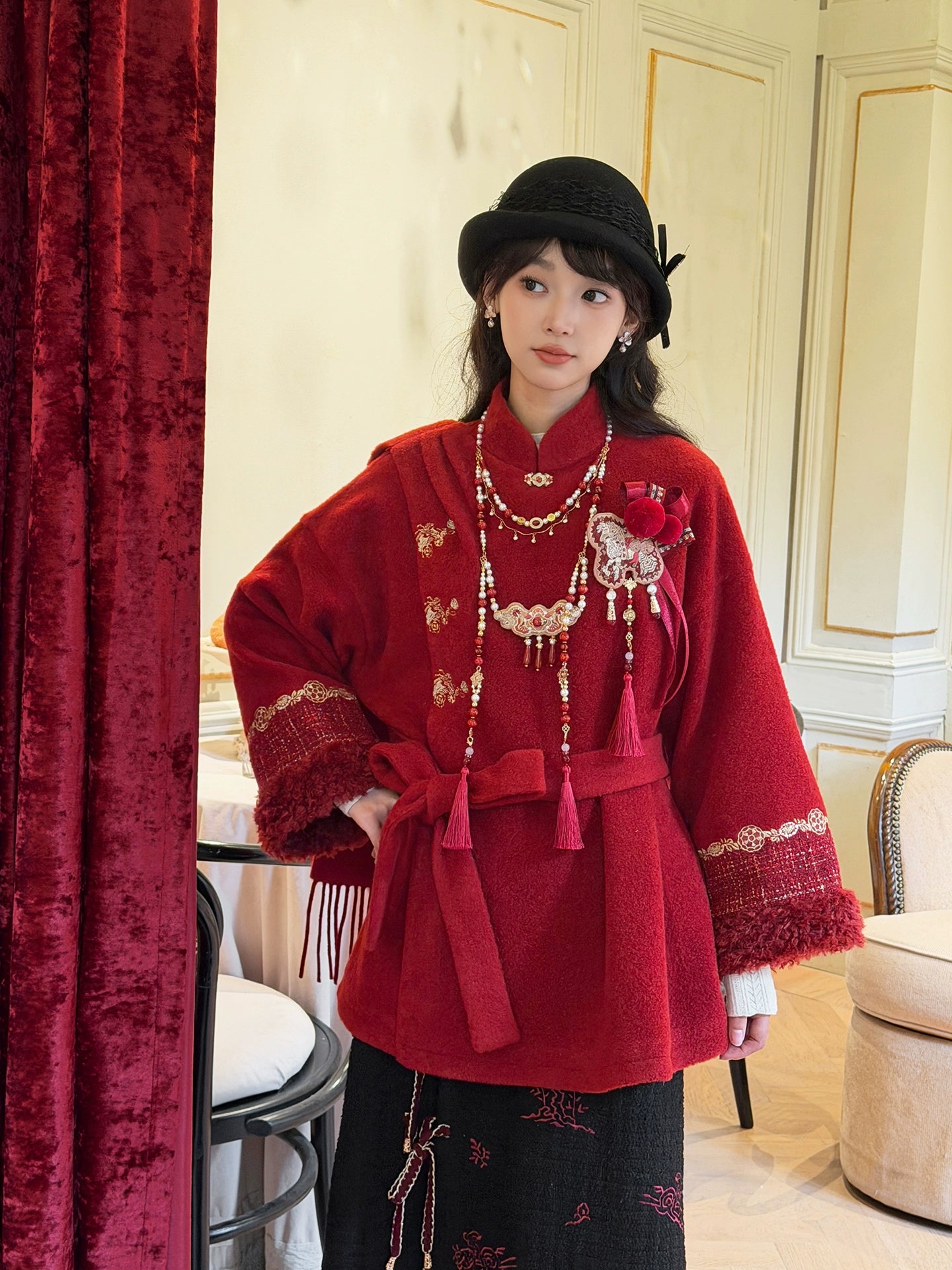 More than thirteen [Ode to Pepper Blossoms] red woolen jacket embroidered skirt modern HanFuDreams