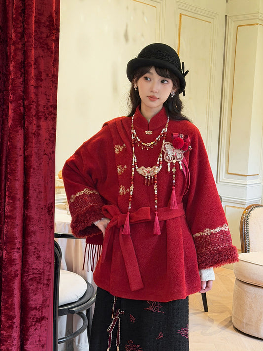 More than thirteen [Ode to Pepper Blossoms] red woolen jacket embroidered skirt modern HanFuDreams