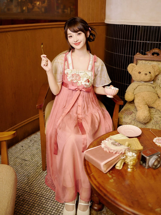 More than thirteen [sapphire flower wall] embroidered chest-length Han element dress han HanFuDreams