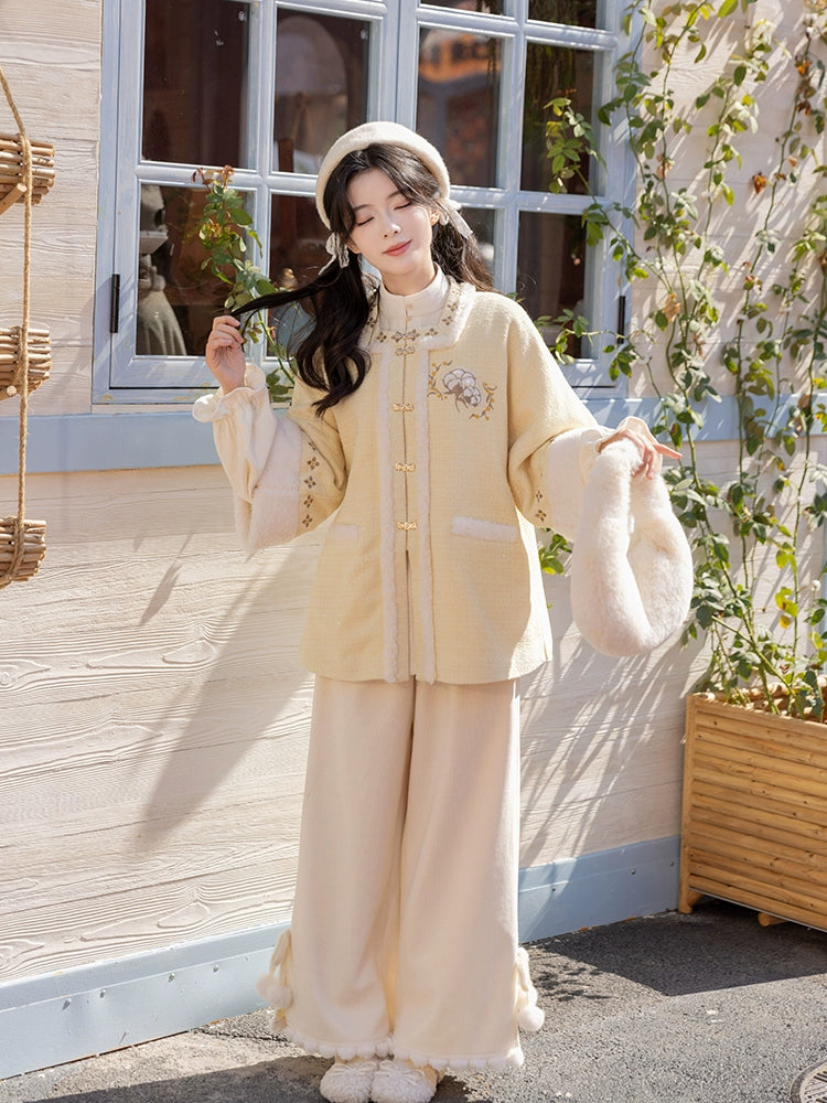 Chi Xia [Mianmian Yellow] Square Neck Half-Sleeve Short Jacket Shorts Song Pants song HanFuDreams