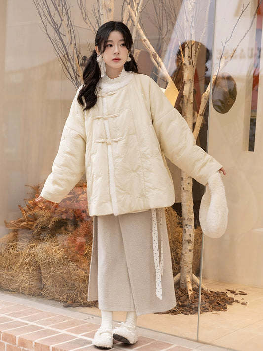 Chi Xia [Cloud Mist Tea] Tang-made round neck short jacket with two skirts