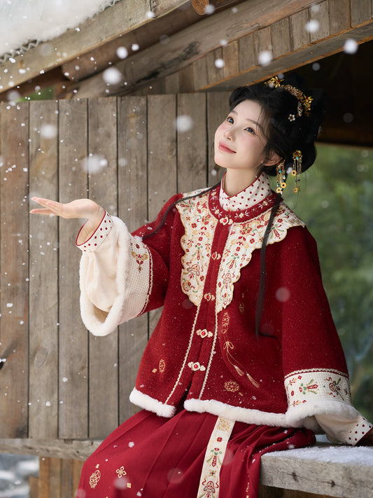 July Eve [New Year's Ode He Sui] Crew Neck Short Jacket Red Horse Dress ming HanFuDreams